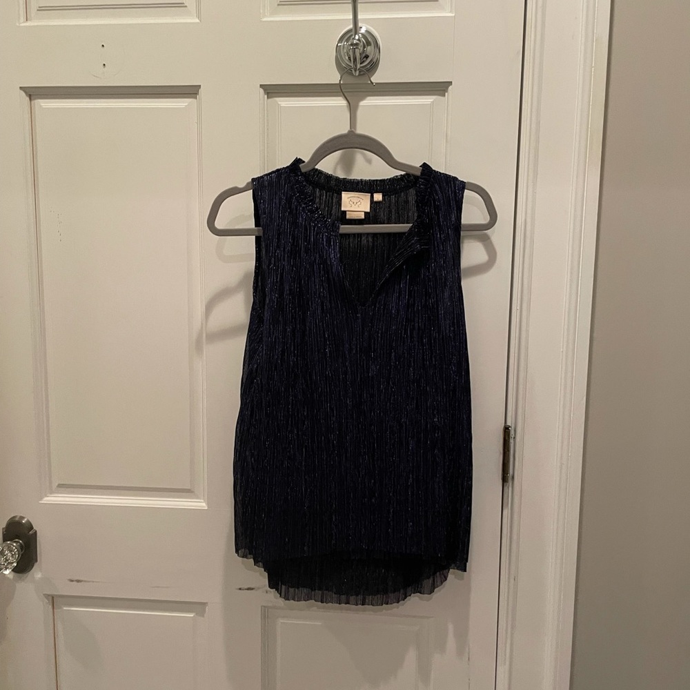 Anthropologie Metallic Navy Top Size Small
